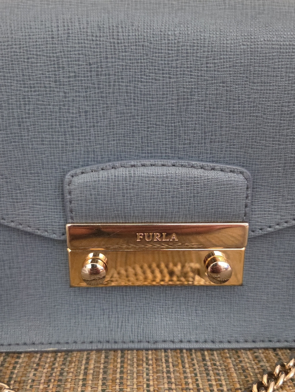 Furla Dusty Blue & Gray Leather Mini Crossbody with Silver Chain - Picture 3 of 11